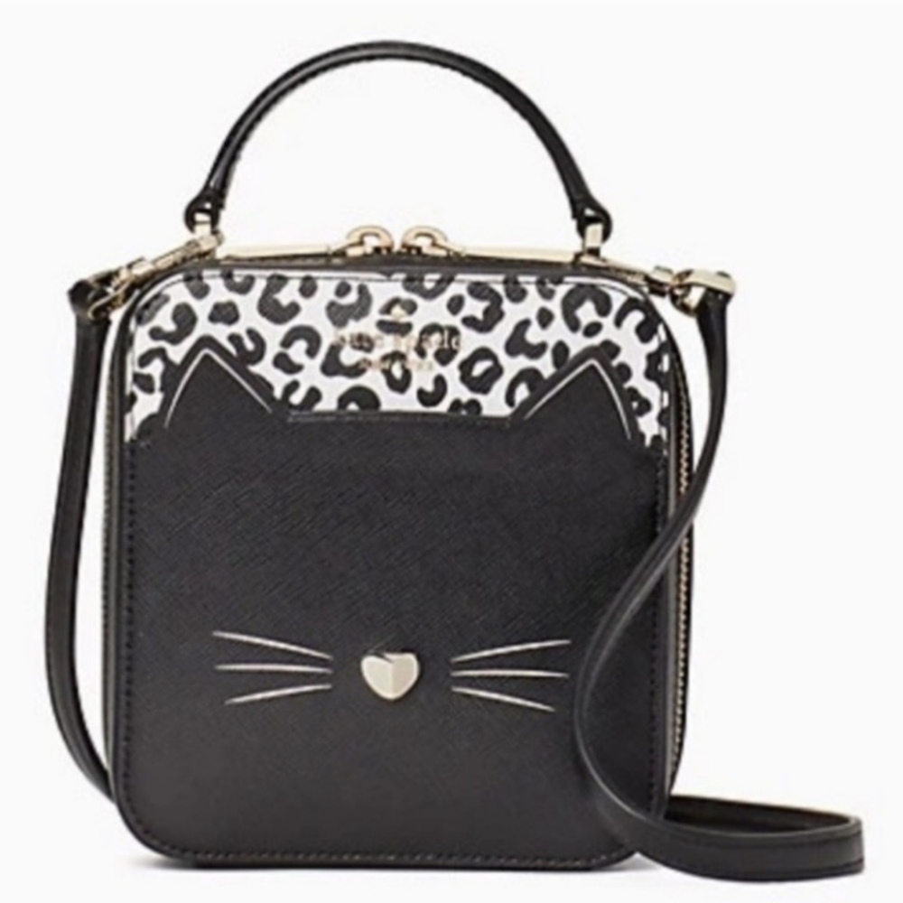 Kate Spade Daisy Meow Collection Crossbody Bag Cheetah Print Black Cat Kitty.